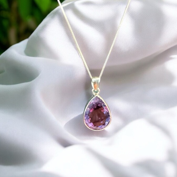 Large Tear Drop Amethyst Sterling Silver Necklace - Picture 3 of 11